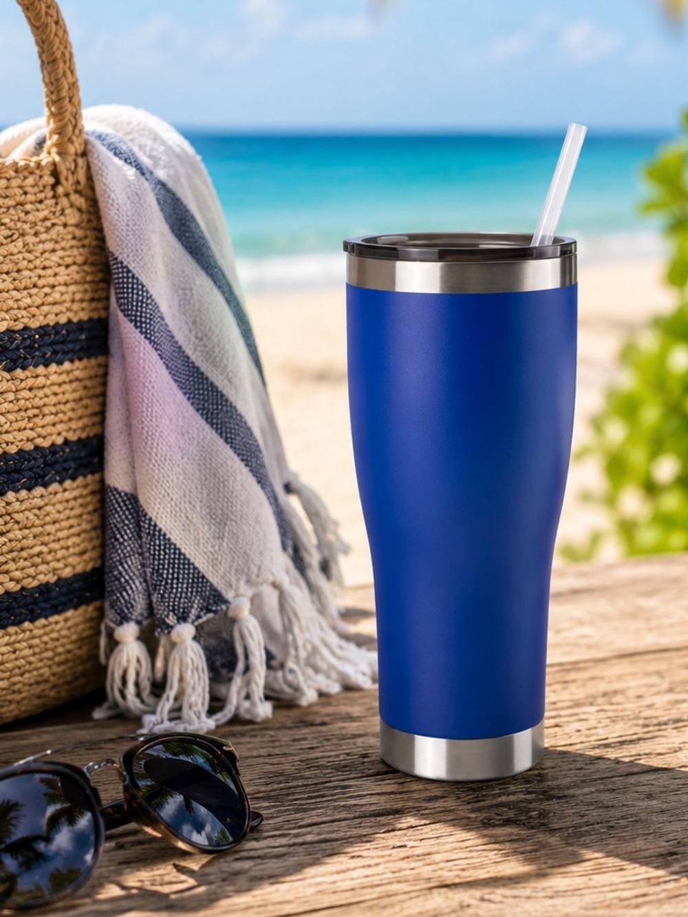30 oz Insulated Stainless Steel Tumbler Royal Blue with Straw
